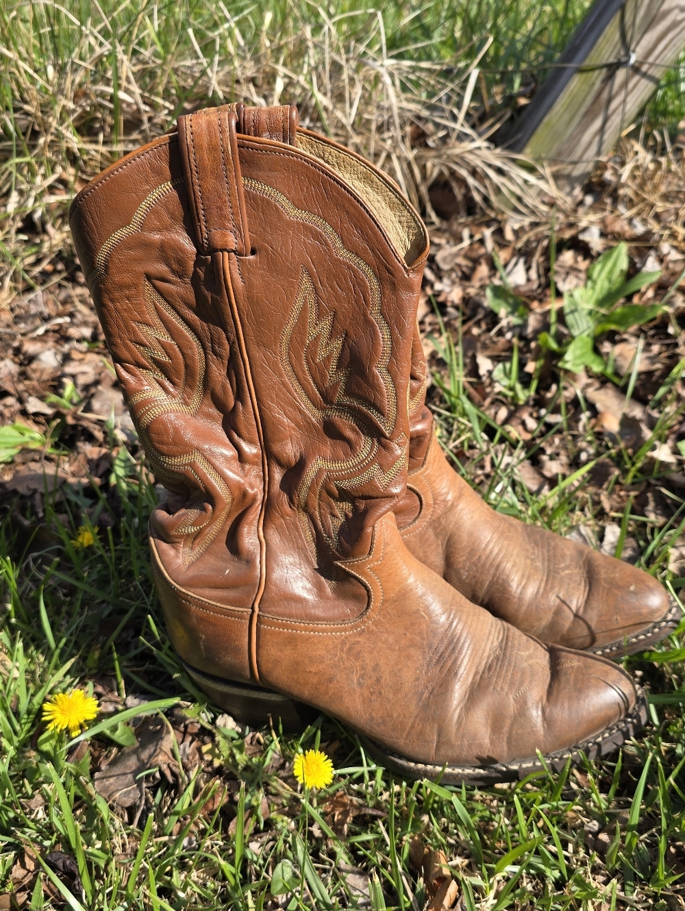 Tony Lama Western Cowboy Boots Brown Leather men’s 8D Neoprene heel